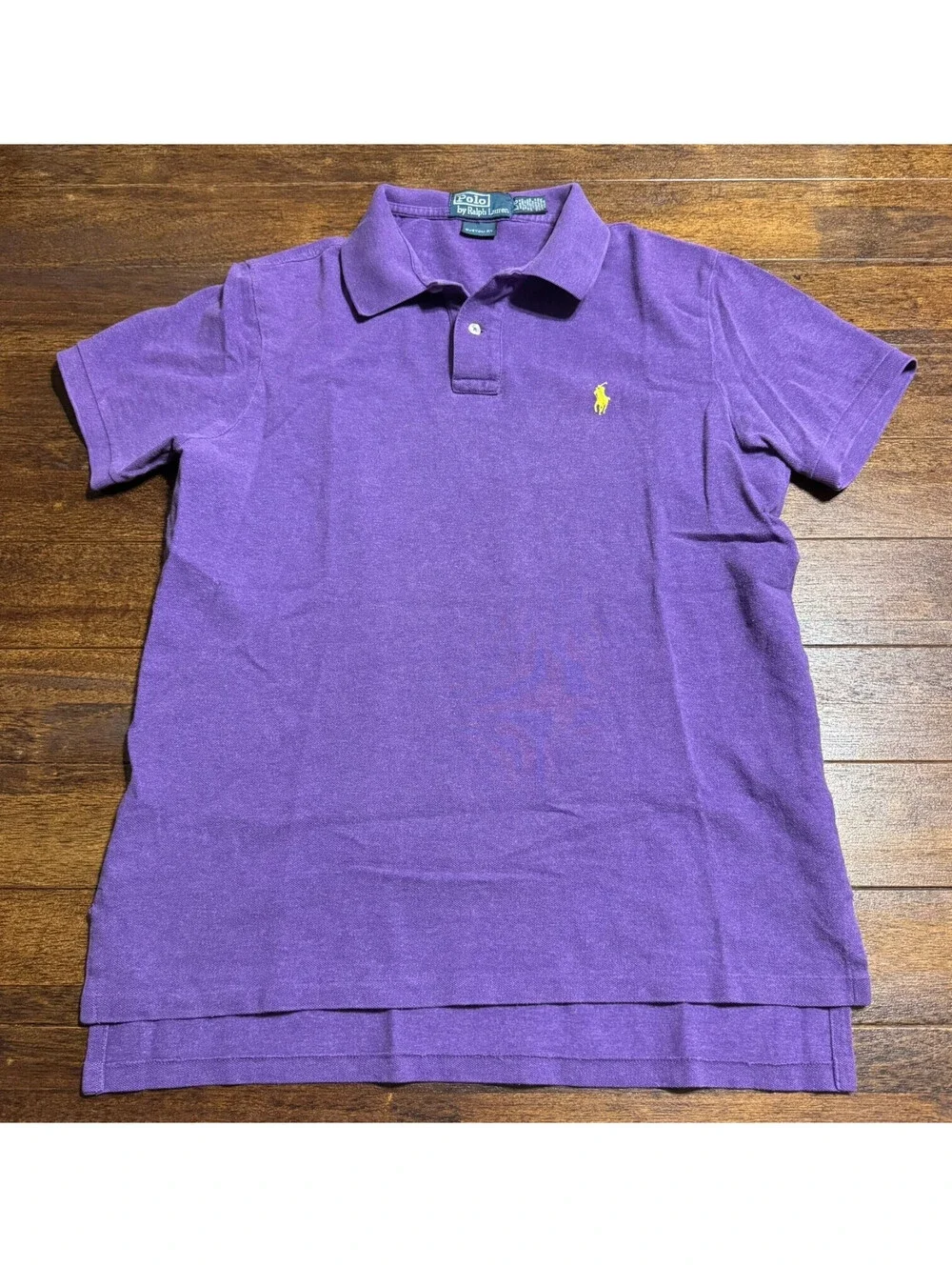 Ralph Lauren Custom Fit Polo shirt Purple Yellow Pony Size M (L)  Cotton Preppy